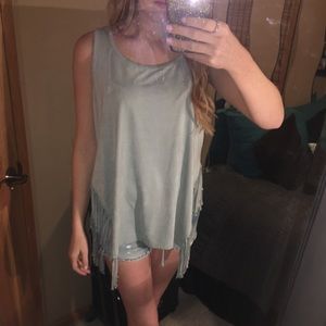 Suede light mint green fringe tank